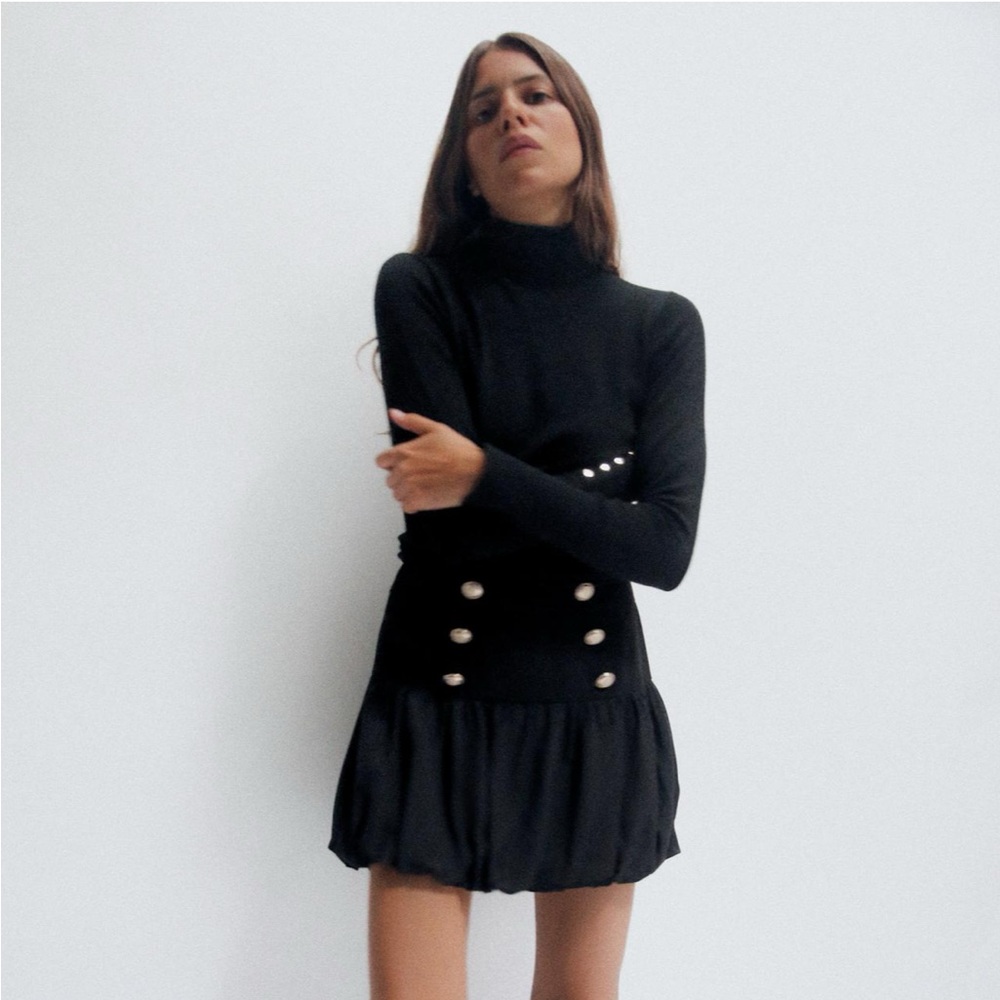 Zara Black Mini Skirt with Button Detail